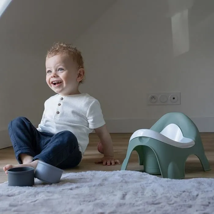 Thermobaby Pot IDEO - Pot de bébé bleu avec écuelle amovible, ergonomique et robuste - Made in France