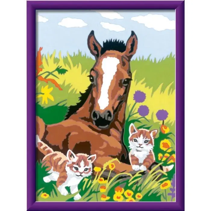 Ravensburger Kit de Peinture par Numéros CreArt Kids 25840 - Cheval et Chatons - Tableau 18x24cm avec Cadre - Dès 7 Ans