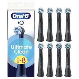 Oral-B - Brossettes de rechange iO Ultimate Clean - Pack de 8 - Noir - Pour brosse à dents électrique Oral-B iO - Élimination plaque
