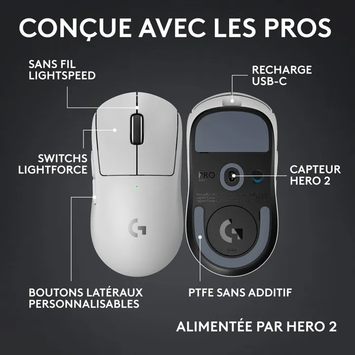 Logitech G PRO X Superlight 2c - Souris gaming sans fil ultra-légère - Blanc