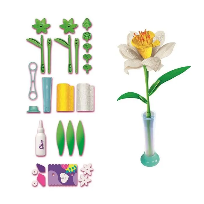 Clementoni Kit Créatif CREE TES FLEURS - Narcisse - Assemblage et Personnalisation de 2 Fleurs en Papier pour Enfants