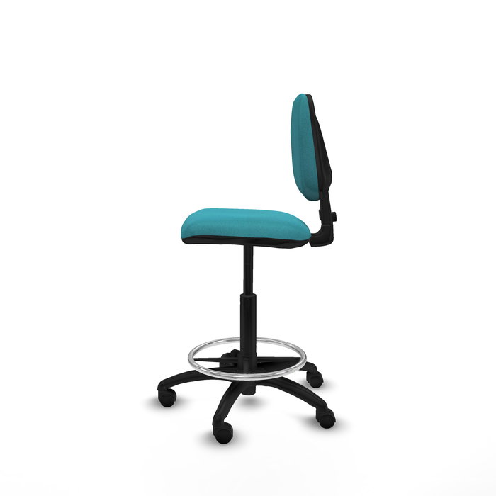 Tabouret Taburete Isso Contact permament de base Tissu Turquoise Structure polyamide noire Sans accoudoirs Sans appui-tête Roulettes en nylon 50 mm