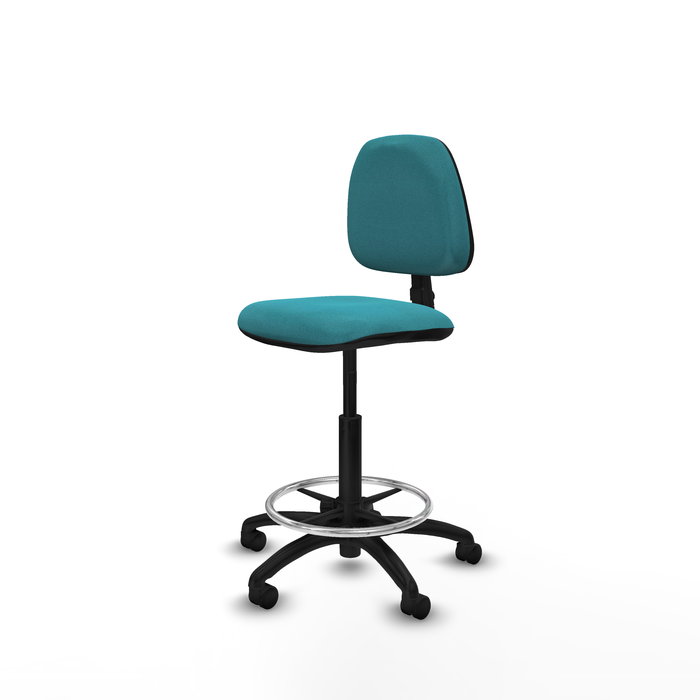 Tabouret Taburete Isso Contact permament de base Tissu Turquoise Structure polyamide noire Sans accoudoirs Sans appui-tête Roulettes en nylon 50 mm
