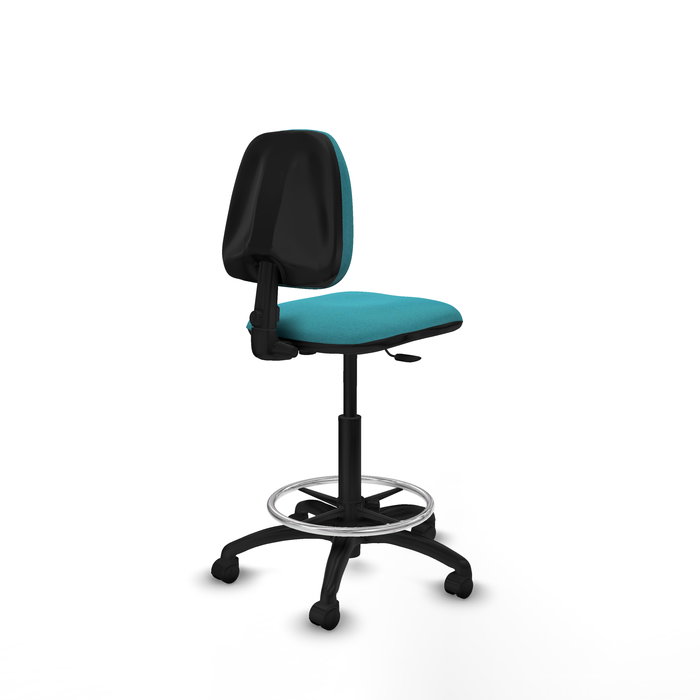 Tabouret Taburete Isso Contact permament de base Tissu Turquoise Structure polyamide noire Sans accoudoirs Sans appui-tête Roulettes en nylon 50 mm