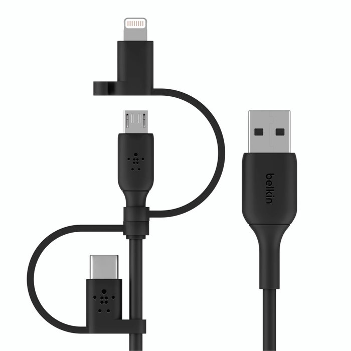 Belkin BOOST Charge Câble Universel USB-A vers Lightning/Micro/USB-C 1m Noir Belkin BOOST Charge Câble Universel USB-A vers Lightning/Micro/USB-C 1m Noir
