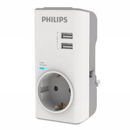 PHILIPS Adaptateur Schuko avec 2 ports USB et protection contre les surtensions CHP4010W