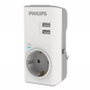 PHILIPS Adaptateur Schuko avec 2 ports USB et protection contre les surtensions CHP4010W