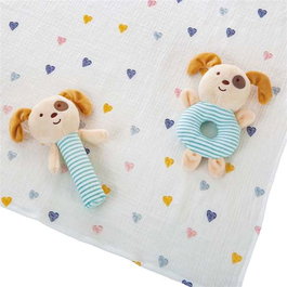 Creaciones Llopis - Set caisse + museline 90x65cm + sifflet + hochet 20cm motif chien