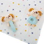 Creaciones Llopis - Set caisse + museline 90x65cm + sifflet + hochet 20cm motif chien