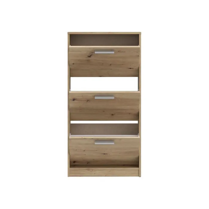 Armoire à chaussures MAC en décor Chêne - 3 abattants - Capacité 6 paires - Dimensions 58.2 x 20.4 x 115.5 cm - Compacte pour entrée