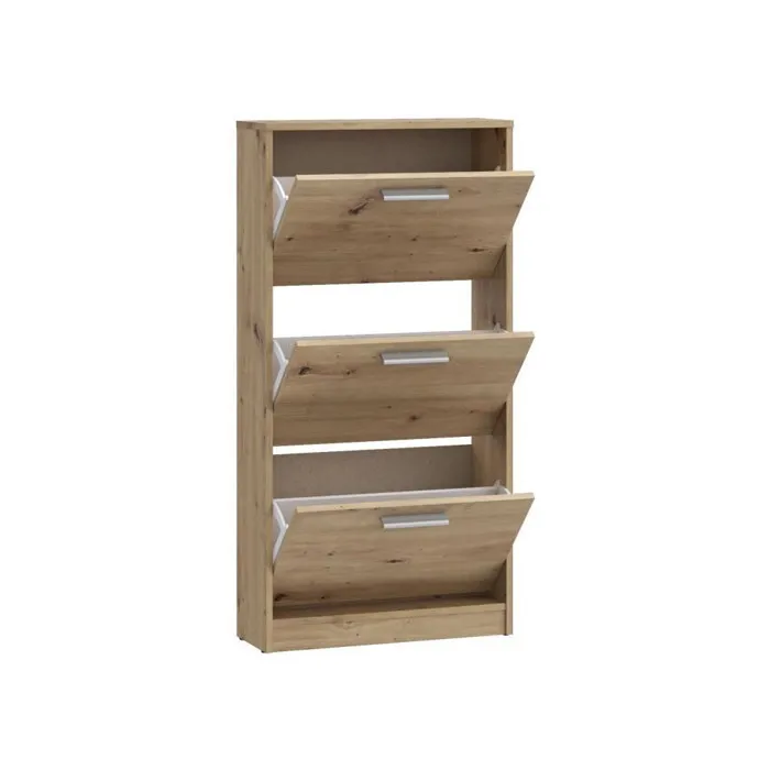 Armoire à chaussures MAC en décor Chêne - 3 abattants - Capacité 6 paires - Dimensions 58.2 x 20.4 x 115.5 cm - Compacte pour entrée