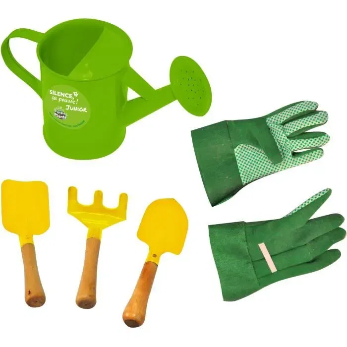 Planète Plante - Sac de Jardinage 6 Pièces pour Enfants Dès 3 Ans - Kit avec Sac, Pelles, Râteau, Arrosoir et Gants - Initiation à la Nature