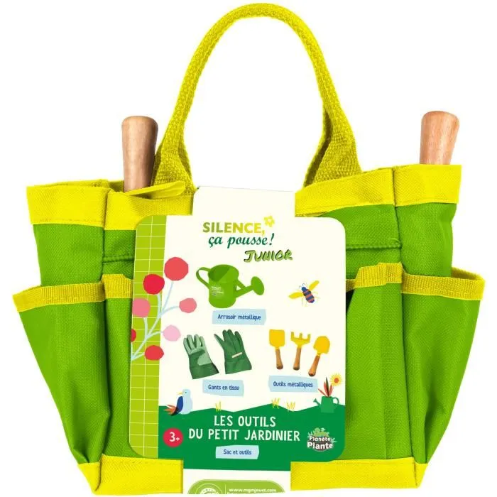 Planète Plante - Sac de Jardinage 6 Pièces pour Enfants Dès 3 Ans - Kit avec Sac, Pelles, Râteau, Arrosoir et Gants - Initiation à la Nature