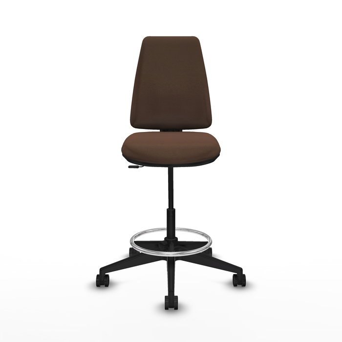 Tabouret Taburete Elche Contact permament de base Tissu Marron foncé Base pyramidale noire Sans accoudoirs Sans appui-tête Roulettes 65mm nylon