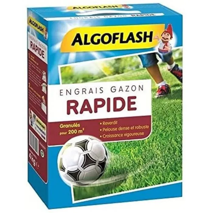 Algoflash Engrais pour Gazon Action Rapide, Riche en Azote et Magnésium pour une Pelouse Verte et Dense - 4 kg