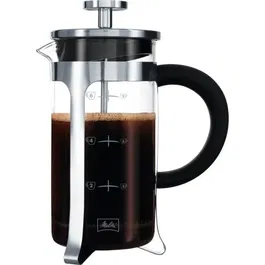 Melitta Cafetière à Piston Premium, 8 Tasses, Verre Trempé avec Filtre en Acier Inoxydable et Pieds en Inox, Corps Amovible