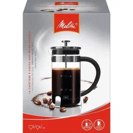 Melitta Cafetière à Piston Premium, 8 Tasses, Verre Trempé avec Filtre en Acier Inoxydable et Pieds en Inox, Corps Amovible