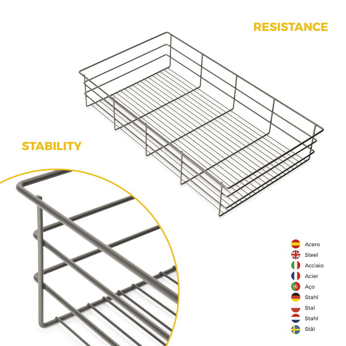 Emuca Kit tiroir en fil métallique et rack ajustable Quartz pour armoires, glissières extension totale et à fermeture douce, Module 90cm, Finition Titane