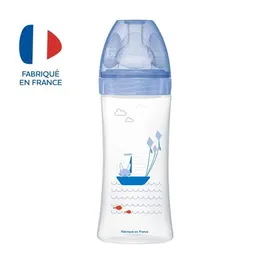 Dodie Biberon Sensation+ Anti-Coliques 330 ml, tétine plate débit rapide, système double valve, pour bébés de +6 mois, décor Mer