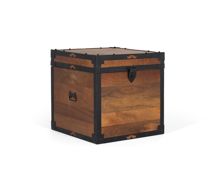 GINER Y COLOMER - Coffre en bois de manguier massif avec ferrures noires, style vintage - Intérieur 39x45x45 cm