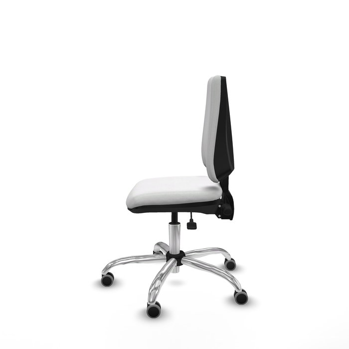 Chaise Elche Asynchrone Tissu Blanc Structure chromée Sans accoudoirs Sans appui-tête Roulettes 65mm pour moquette