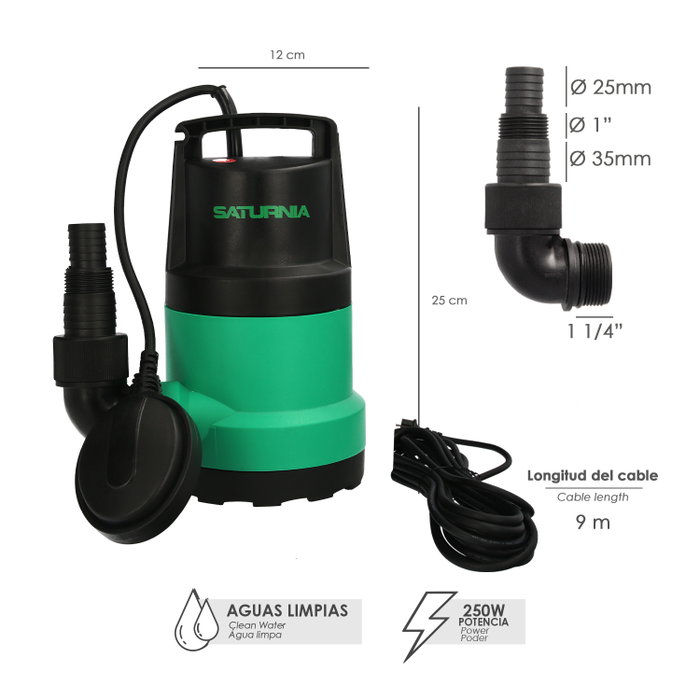 SATURNIA Pompe à eau submersible 250W 91,5 L/min SATURNIA Pompe à eau submersible 250W 91,5 L/min