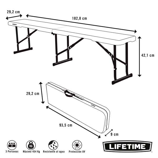 Color Baby - Banc pliant mallette Lifetime, dimensions 183 x 29 x 42 cm, plastique et acier, à partir de 3 ans