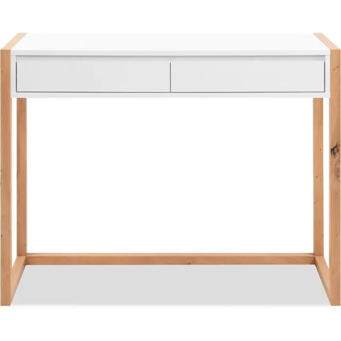 Denver Console Bureau en chêne artisanal blanc 2 tiroirs - 100 x 35 x 75 cm - Meuble de rangement pour salon ou entrée