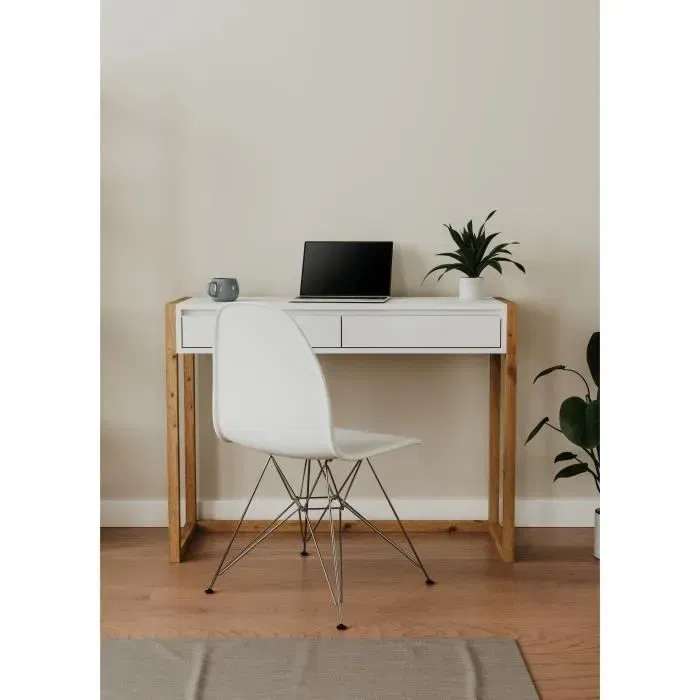 Denver Console Bureau en chêne artisanal blanc 2 tiroirs - 100 x 35 x 75 cm - Meuble de rangement pour salon ou entrée