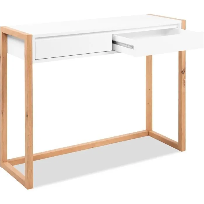 Denver Console Bureau en chêne artisanal blanc 2 tiroirs - 100 x 35 x 75 cm - Meuble de rangement pour salon ou entrée