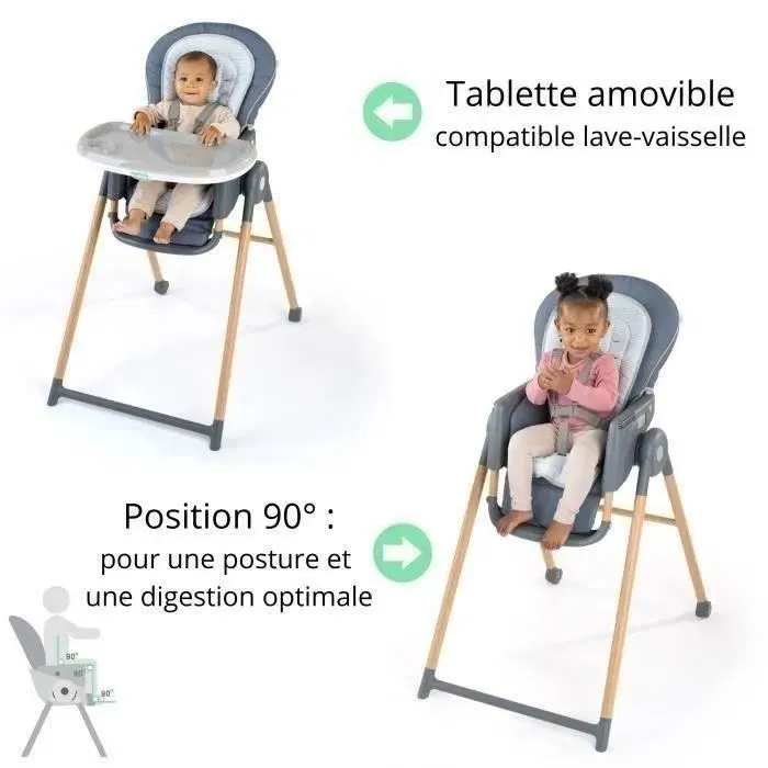 Ingenuity Chaise haute évolutive 7-en-1 Proper Positioner Deluxe - De la naissance à 5 ans - Transat, réhausseur, siège de table - Housse lavable - Motif chambray