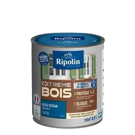 Ripolin Peinture Bois Satin Haute Protection 10 ans Intérieur/Extérieur - Ultra couvrante, anti-tanin, résistante aux chocs - Certifiée EU Ecolabel A+ - Bleu Océan