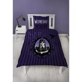 Wednesday - Parure de lit réversible MERCREDI en microfibre, 1 housse de couette 140 x 200 cm + 1 taie 63 x 63 cm - Licence officielle