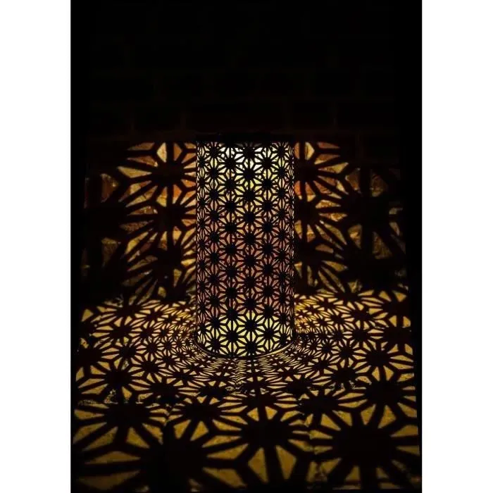 Garden ID Colonne - Lampe solaire pour jardin avec batterie rechargeable, éclairage 6 à 8h, bouton marche/arrêt, couleur or et noir, diamètre 15 cm, hauteur 30 cm