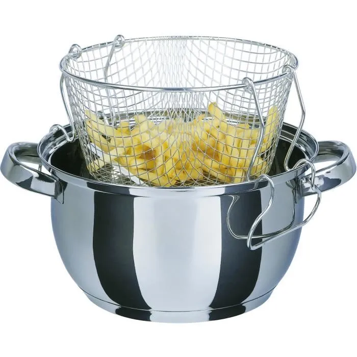 GSW Friteuse 488204 22 cm induction en acier inoxydable, couvercle en verre, panier inox, fond ThermoBoden, poignées isolantes, tous feux GSW Friteuse 488204 22 cm induction en acier inoxydable, couvercle en verre, panier inox, fond ThermoBoden, poignées isolantes, tous feux