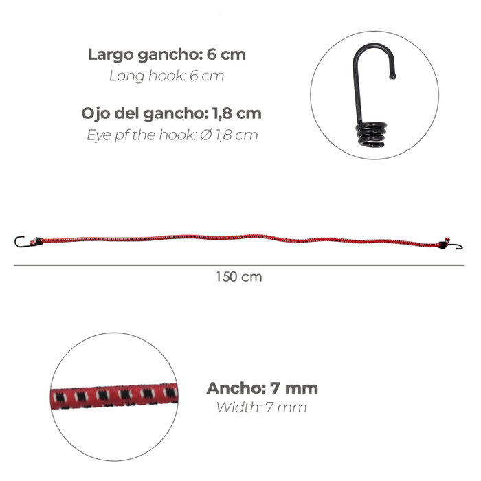 WOLFPACK LINEA PROFESIONAL Lot de 2 sandows en caoutchouc avec crochets, 1,5 m
