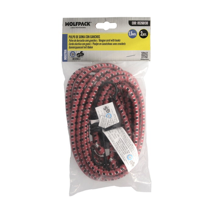 WOLFPACK LINEA PROFESIONAL Lot de 2 sandows en caoutchouc avec crochets, 1,5 m