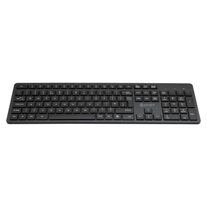 eSTUFF Clavier sans fil G220 - Disposition britannique AZERTY, connectivité USB 2.4 GHz, profil bas et silencieux eSTUFF Clavier sans fil G220 - Disposition britannique AZERTY, connectivité USB 2.4 GHz, profil bas et silencieux