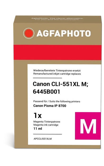 Agfa Photo Cartouche Cartouche d'encre magenta compatible Canon CLI-551M XL (6445B001) Agfa Photo CLI-551m XL Agfa Photo Cartouche Cartouche d'encre magenta compatible Canon CLI-551M XL (6445B001) Agfa Photo CLI-551m XL