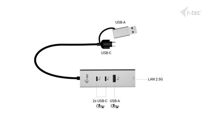 I-tec Hub USB-C/USB-A Metal 3 Port + 2.5GLAN Argent