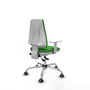 Chaise Elche Asynchrone Tissu Vert Structure chromée Accoudoirs blancs Sans appui-tête Roulettes 65mm pour moquette