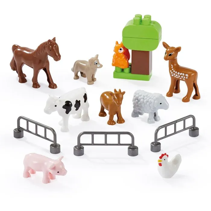 Ecoiffier Abrick 3329 - Jeu de Ferme - Les Animaux de la Campagne - 9 Figurines avec Enclos et Arbre - Jouet d'Éveil pour Enfant dès 18 Mois - Origine France