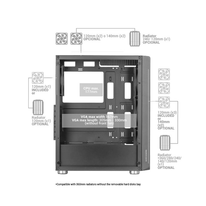 Boîtier ATX semi-tour Mars Gaming MCFW Blanc