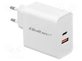 QOLTEC Chargeur USB 63W USB A QC 3.0 et USB C Power Delivery blanc
