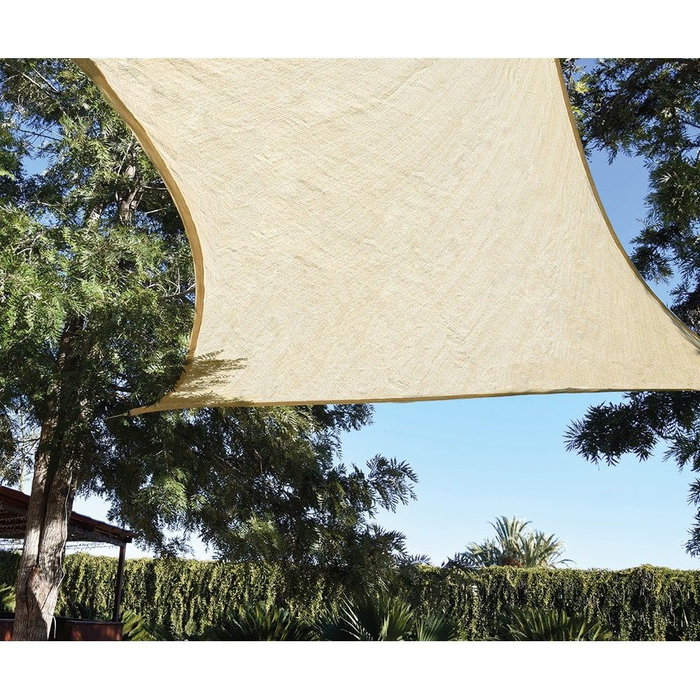 Faura Toldo voile d'ombrage carré beige 3,6 x 3,6 m en polyéthylène avec œillets inox