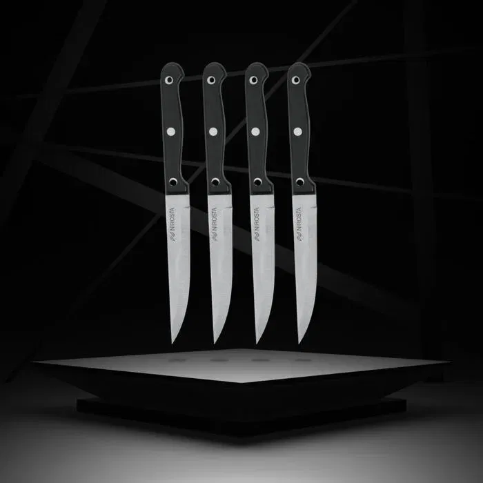 Nirosta - Lot de 4 couteaux à steak Mega 21 cm - Lame en acier inoxydable Nirosta, manche POM ergonomique - Pour viande et pizza