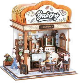 Nookland - Book Nook Kit DIY à Construire, Maquette 3D Serre Livre Mini-Boulangerie - Décor Intime avec Table et Chaises - 14 x 16 x 26,5 cm