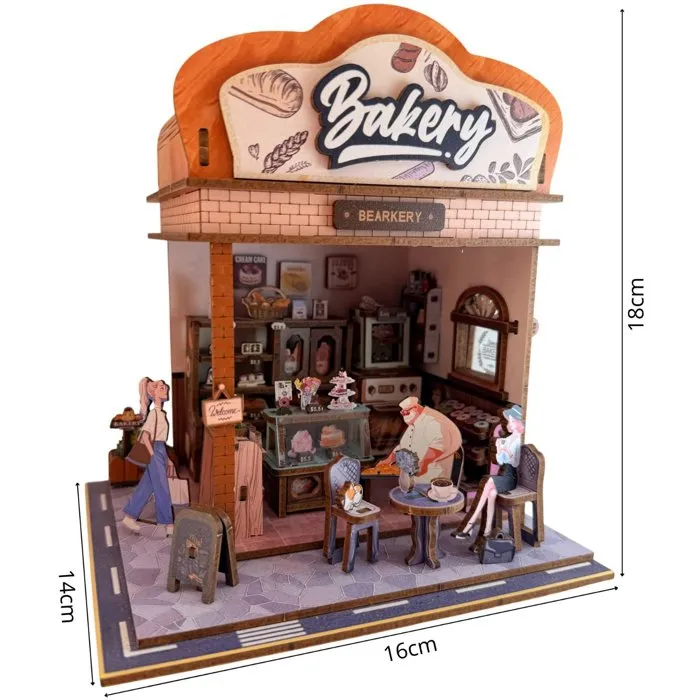 Nookland - Book Nook Kit DIY à Construire, Maquette 3D Serre Livre Mini-Boulangerie - Décor Intime avec Table et Chaises - 14 x 16 x 26,5 cm