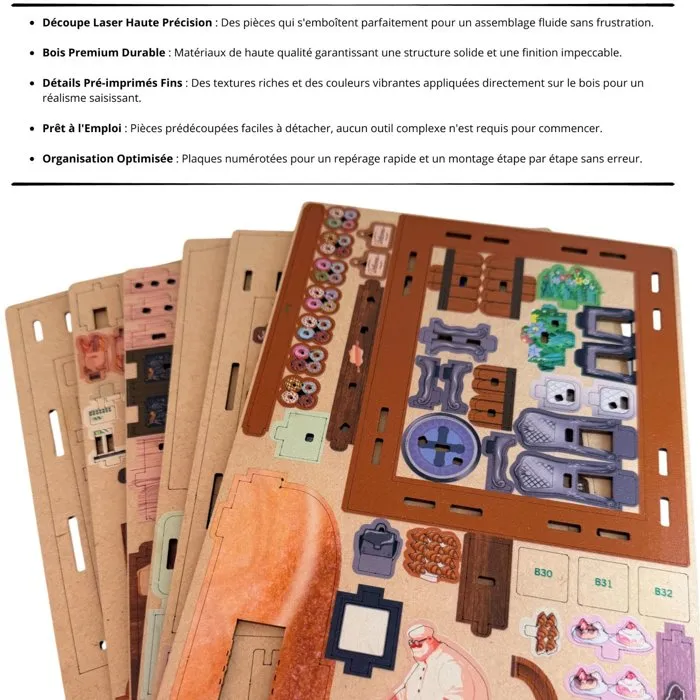 Nookland - Book Nook Kit DIY à Construire, Maquette 3D Serre Livre Mini-Boulangerie - Décor Intime avec Table et Chaises - 14 x 16 x 26,5 cm