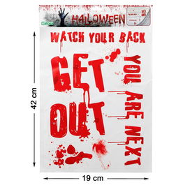 Sticker Décoratif d'Halloween 42 x 19 cm Effet Taches de Sang et Inscriptions Effrayantes - Décoration Murale, Fenêtre ou Miroir